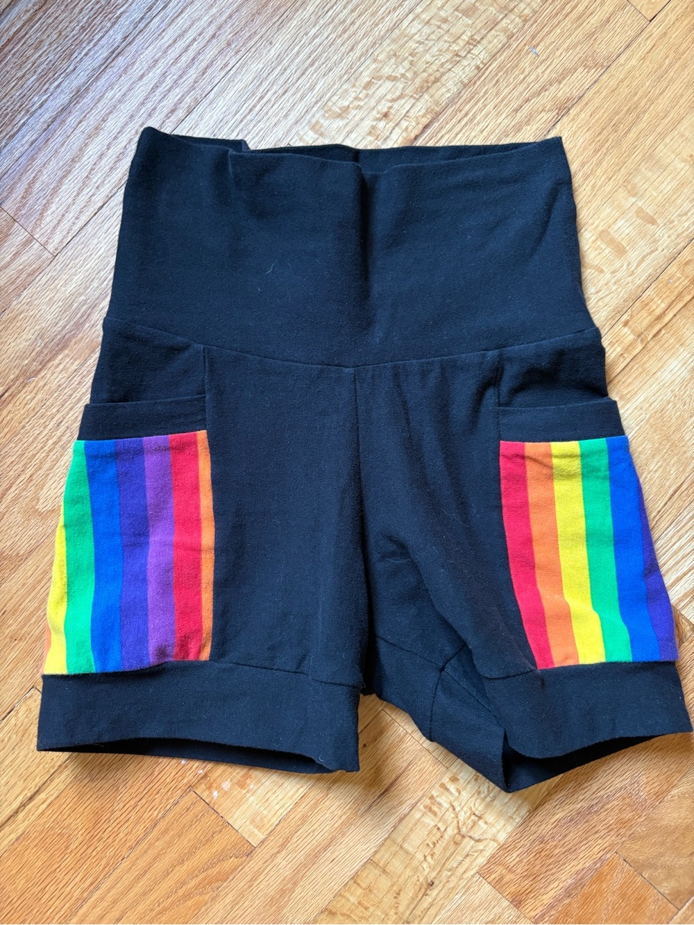 High-Waist Black Pride Shorts with Rainbow Pocket Stripes Harmonic Threads S